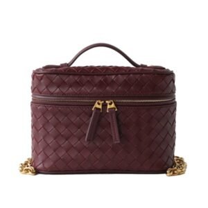 Woven Leather Crossbody Bag with Top Handle and Chain Strap