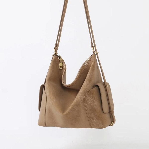 Brown Leather Shoulder Bag with Convertible Strap Design - Image 3