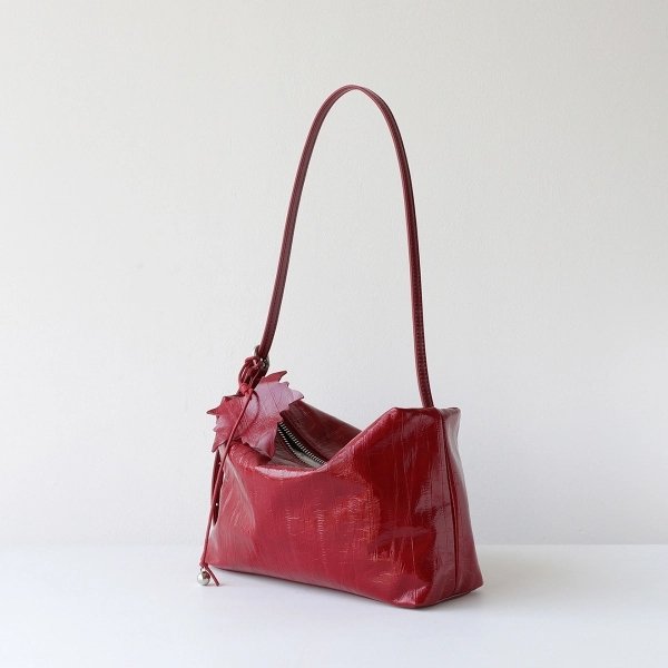 Red Leather Shoulder Bag with Multiple Zip Compartments - Image 5