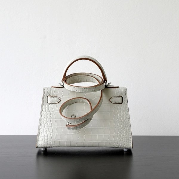 Crocodile Embossed Leather Handbag with Top Handle - Image 5