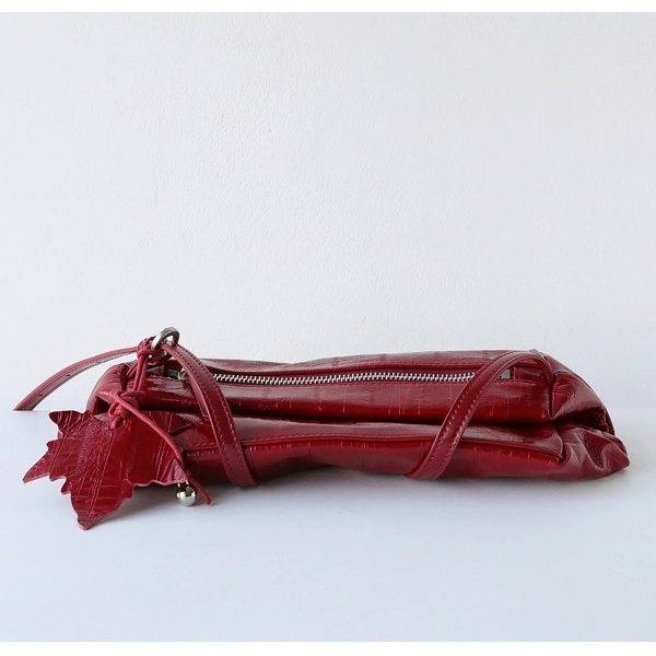 Red Leather Shoulder Bag with Multiple Zip Compartments - Image 3