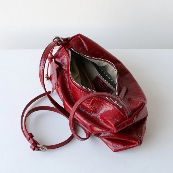 Red Leather Shoulder Bag with Multiple Zip Compartments - Image 4