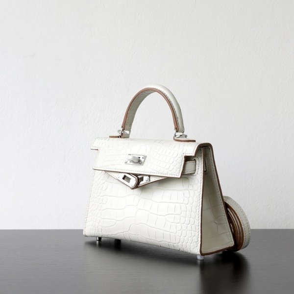 Crocodile Embossed Leather Handbag with Top Handle - Image 4