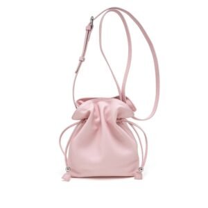 Soft Leather Drawstring Crossbody Bag with Adjustable Strap