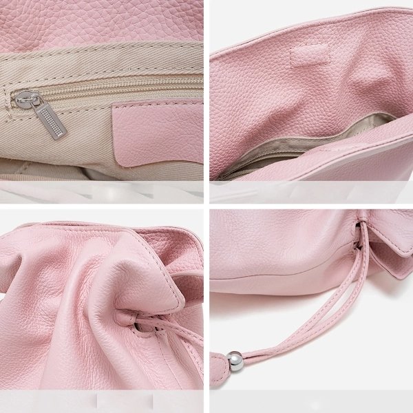 Soft Leather Drawstring Crossbody Bag with Adjustable Strap - Image 6