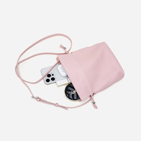 Soft Leather Drawstring Crossbody Bag with Adjustable Strap - Image 4
