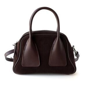 Leather Crossbody Bag with Double Handles and Zip Closure