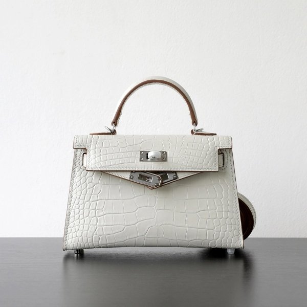 Crocodile Embossed Leather Handbag with Top Handle - Image 3
