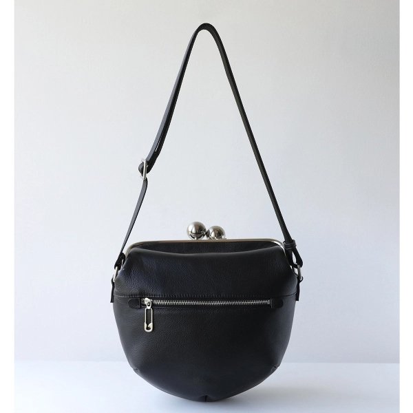 Black Leather Shoulder Bag with Metal Frame Closure - Image 3