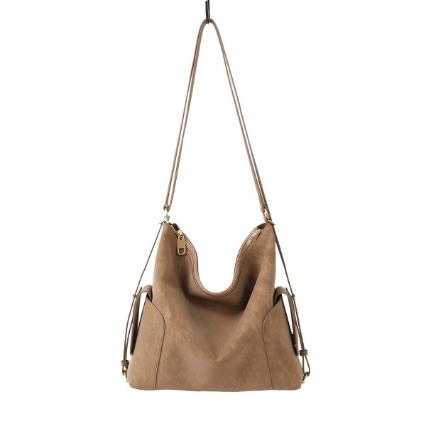 Brown Leather Shoulder Bag with Convertible Strap Design