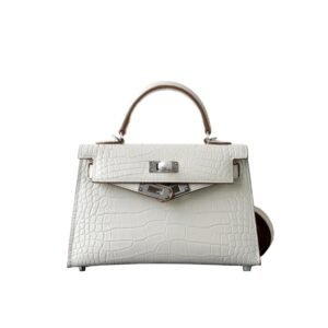 Crocodile Embossed Leather Handbag with Top Handle