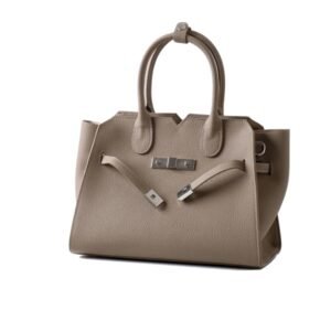 Structured Leather Handbag with Top Handles and Front Detail