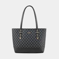 Chic Black Patterned Tote Bag – Spacious Everyday Shoulder Handbag